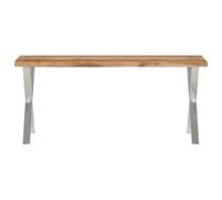 Banc bord d'arbre 105 cm en bois massif d'acacia avec structure en acier revêtu par pulvérisation pour salle à manger, couloir, salon, structure en bois naturel, durable, robuste