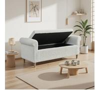 Banc Bout de Lit avec Coffre de Rangement en Velours Blanc - Repose-pieds Compact - Gain de Place - Design Scandinave - 127x51x52cm