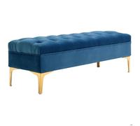 HomCom Banc bout de lit banquette capitonnée style classique velours doré bois 118x45x42 cm bleu