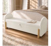 Banc bout de lit rangement hydraulique rangements intégrés fermeture douce 146 x 47 x 61 cm blanc chenille et bois