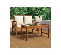 Banc canapé avec coussins Blanc crème Bois d acacia solide Beige G