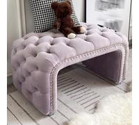 Banc capitonné confortable avec boutons touffetés pour chambre à coucher, salon et entrée, design d'angle rond, 100 cm (violet) élégant ottoman de rangement et repose-pieds pour décoration d'intérieur