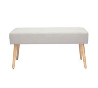 Banc scandinave capitonné en tissu effet laine bouclée blanc et bois clair L96 cm GUESTA