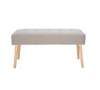 Banc capitonné en tissu effet velours texturé beige et bois clair l96 cm guesta