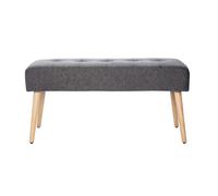 Banc scandinave capitonné en tissu effet velours texturé gris foncé et bois clair L96 cm GUESTA