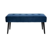 Banc design capitonné en tissu velours bleu nuit et métal noir L96 cm GUESTA