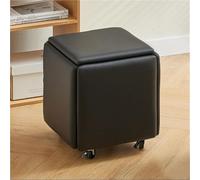 Banc carré 5 en 1, chaise cube multifonctionnelle, pouf empilable, tabouret et repose-pieds mobile avec roulettes pour le salon, pratique (noir, moyen)