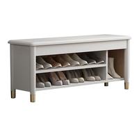 Banc Chaussures Entrée À 2 Niveaux Bois Massif Épais Banc de Rangement avec Étagère et 3 Compartiments Meuble Chaussure Moderne pour Chambre, Salon(White,39.37in/100cm)