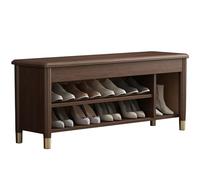 Banc Chaussures Entrée À 2 Niveaux Bois Massif Épais Banc de Rangement avec Étagère et 3 Compartiments Meuble Chaussure Moderne pour Chambre, Salon(Brown,39.37in/100cm)