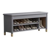 Banc Chaussures Entrée À 2 Niveaux Bois Massif Épais Banc de Rangement avec Étagère et 3 Compartiments Meuble Chaussure Moderne pour Chambre, Salon(Gray,47.24in/120cm)