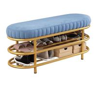 Banc Chaussures Entrée Installation Non Requise 2 Compartiments Coussin en Velours Banc de Rangement Structure en Métal Etagere Chaussure pour L’entrée Salon, Couloir(Blue,80cm)