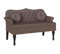 Banc Chesterfield marron en cuir synthétique 120,5 x 65 x 75 cm avec siège rembourré, reliure à boutons et pieds en bois d'hévéa pour salon, chambre à coucher, couloir, rembourré et durable
