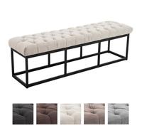 Banc - CLP - Amun - Tissu Crème - Métal Noir Mat - Style Chesterfield - 150 cm 46 cm