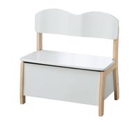 Banc-coffre à jouets en bois massif à fermeture douce blanc et naturel TU