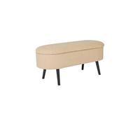 Banc coffre bout de lit avec revêtement bouclette texturée beige pieds en bois noir L 112 x 44 x 50cm