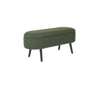 Banc coffre bout de lit avec revêtement bouclette texturée kaki pieds en bois noir L 112 x 44 x 50cm