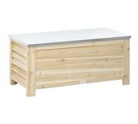 Outsunny Coffre de jardin en bois et couvercle en métal galvanisé 155L avec vérins - 110 x 50 x 50 cm