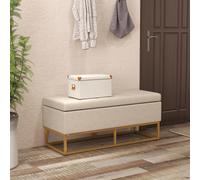 HomCom Banquette coffre de rangement acier doré assise capitonnée tissu beige
