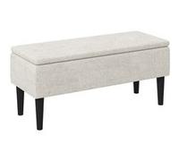 Banc Coffre De Rangement 2 En 1 Piètement Bois Noir Tissu Blanc Cassé Blanc