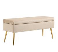 Banc coffre de rangement 30,5 L HOMCOM 2 en 1 banquette en velours avec couvercle à charnière et pieds en métal, jaune