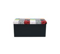 JARDIN DECO Banc coffre pliable avec couvercle patchwork multicolore – Noir – 76 x 38 x 38 cm