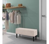 HOMCOM Banc de Rangement Coffre de Rangement Tabouret Repose-Pieds Surface en Tissu Effet Laine boucleé Pieds en Bois d'hévéa pour Salon Chambre entrée 95 x 38 x 45 cm Beige