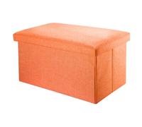 Banc coffre de rangement pliable 78x38x38 cm orange mandarine - pouf tissu aspect lin avec couvercle, repose-pieds tabouret cube