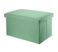 Banc coffre de rangement pliable 78x38x38 cm vert printemps - pouf tissu aspect lin avec couvercle repose-pieds tabouret