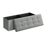 Banc Coffre De Rangement Pouf Pliable Grand Pour 3 Personnes Tissu En Lin 110 X 38 X 38 Cm Gris