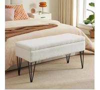 Banc coffre de rangement - Sicaan - ALIX - Tissu bouclette - L.101 x P.41 x H.50 cm - Blanc
