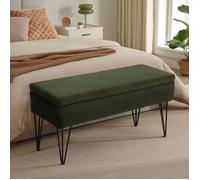 Banc Coffre de rangement - Sicaan - ALIX - Tissu Bouclette - L.101 x P.41 x H.50 cm - Kaki