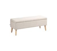 HOMCOM Banc Coffre Rangement rembourré Banquette de lit, Banc de Rangement Aspect Lin pour la Chambre à Coucher, entrée, Salon, Charge 220 Kg, 110 x 39 x 45 cm, Beige