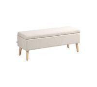 HomCom – Banc coffre de rangement scandinave – Piètement effilé en hévéa, tissu beige