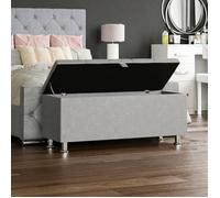 Vida Designs Valencia Ottoman, Couvercle en Tissu, siège, Tabouret, Banc, fenêtre, Coffre, Coffre de Rangement pour Jouets, Pouf, Repose-Pieds, Velours Gris Clair