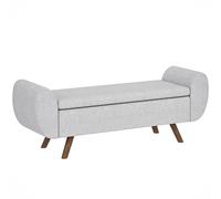 Banc Coffre Design - Banquette Avec Rangement - Dim. 132 X 42 X 50 Cm - Piètement Bois Tissu Gris Clair