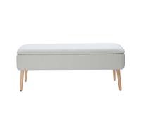 Banc coffre effet laine bouclée blanc et bois clair massif L120 cm LARS