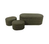 Banc coffre en bouclettes kaki avec 2 poufs ovales de rangement intégrés - L111cm