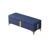 Banc Coffre en Cuir PU Bout De Lit avec Rangement Titanium Alloy Stool Legs Banquette Capitonnée Meuble pour Chambre À Coucher Entrée Salon Salle À Manger Couloir(Dark Blue,50x40x45cm)