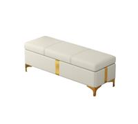 Banc Coffre en Cuir PU Bout De Lit avec Rangement Titanium Alloy Stool Legs Banquette Capitonnée Meuble pour Chambre À Coucher Entrée Salon Salle À Manger Couloir(Milky White,70x40x45cm)