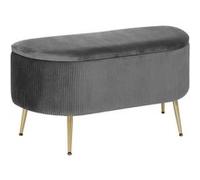 Banc avec Coffre en Velours Gris et Pieds en métal 100 x 40 cm - Atmosphera
