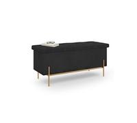 IDMarket – Banc coffre de rangement Louis – Pieds métal doré – 100 cm – Velours noir