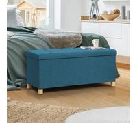 IDMarket – Banc coffre rangement sur pied 100 cm – Tissu bleu canard