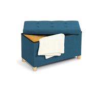IDMarket - Banc Coffre Rangement sur Pieds 76 cm Tissu Bleu Canard