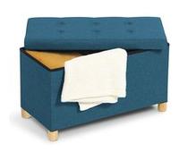 IDMarket - Banc coffre 76 cm sur pieds tissu Bleu canard