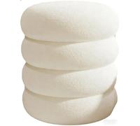 Banc Coffre Rond | Tabouret Repose-Pieds Capitonné Imitation Ours en Peluche | SièGe Pliable pour Salon, Chambre, Pied De Lit, Dortoir(White/4th)