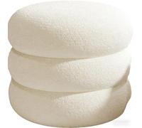 Banc Coffre Rond | Tabouret Repose-Pieds Capitonné Imitation Ours en Peluche | SièGe Pliable pour Salon, Chambre, Pied De Lit, Dortoir(White/3rd)