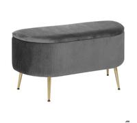 Banc coffre velours Solaro gris 100x40cm - Atmosphera createur d'interieur