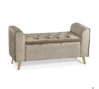 Banc coffre Winnie Velours Taupe Pieds Or