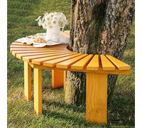 Banc D’Arbre De Jardin Extérieur en Bois Massif, Banc De Parc Rond Incurvé en Forme D’éventail avec Siège à Lattes, Banc D’Arbre Demi-Rond De Patio sans Dossier pour, Yellow