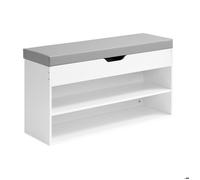 Banc d’Entrée Rembourré, 3 Compartiments, pour Salon ou Chambre, Assise Confortable, Blanc et Gris